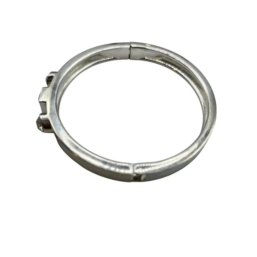 Silver Tone Cuff Bracelet Clear Crystal Stones Hinged Bangle Women 7.5 Inch - Picture 5 of 7